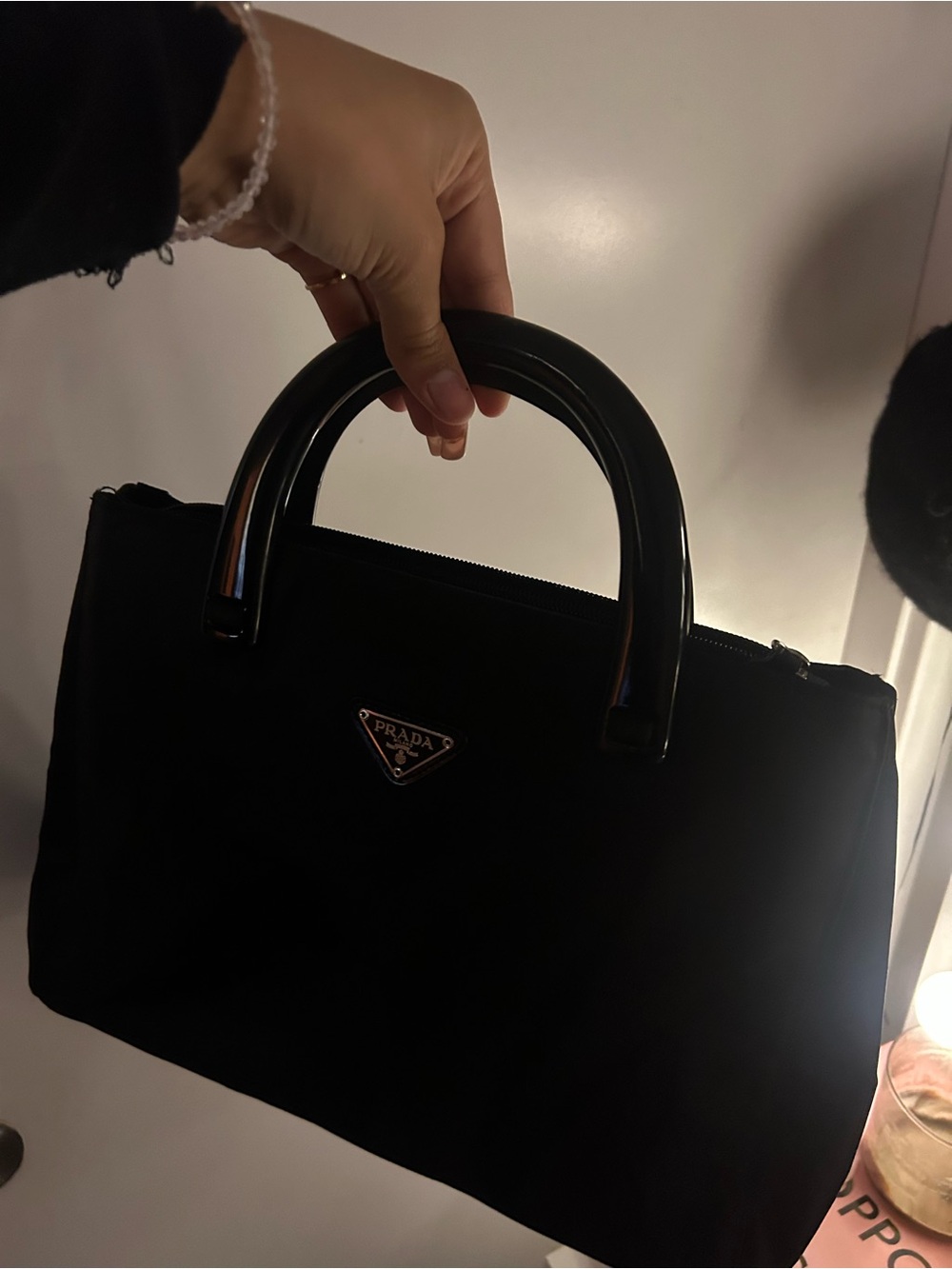 Prada Black Nylon Satchel with Glossy Top Handles